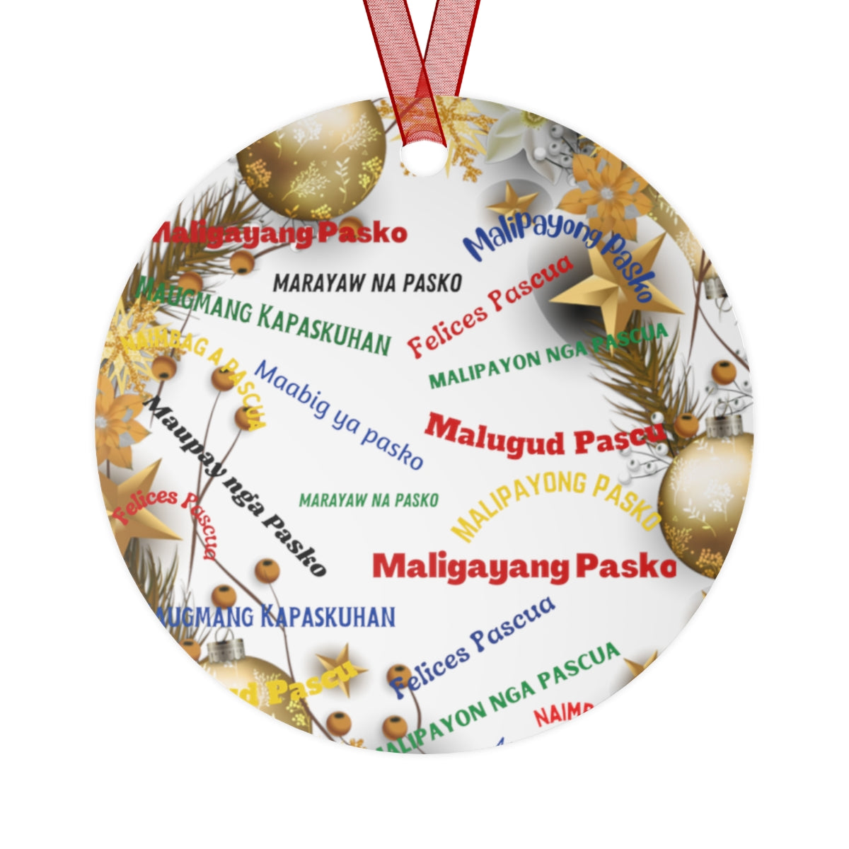 Personalized Filipino Christmas Tree Metal Ornaments, Filipino Christmas Greetings in different native dialects