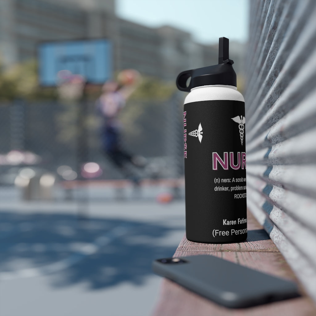 Personalized Nurse Steel Water Bottle, Standard Lid |Summer Travels, Gym water Bottle | Nurse unique Gift idea.