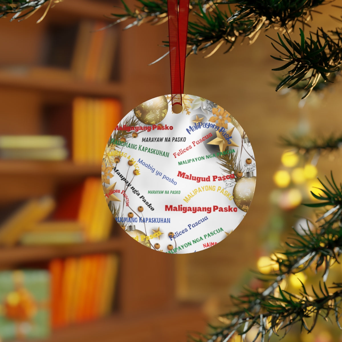 Personalized Filipino Christmas Tree Metal Ornaments, Filipino Christmas Greetings in different native dialects