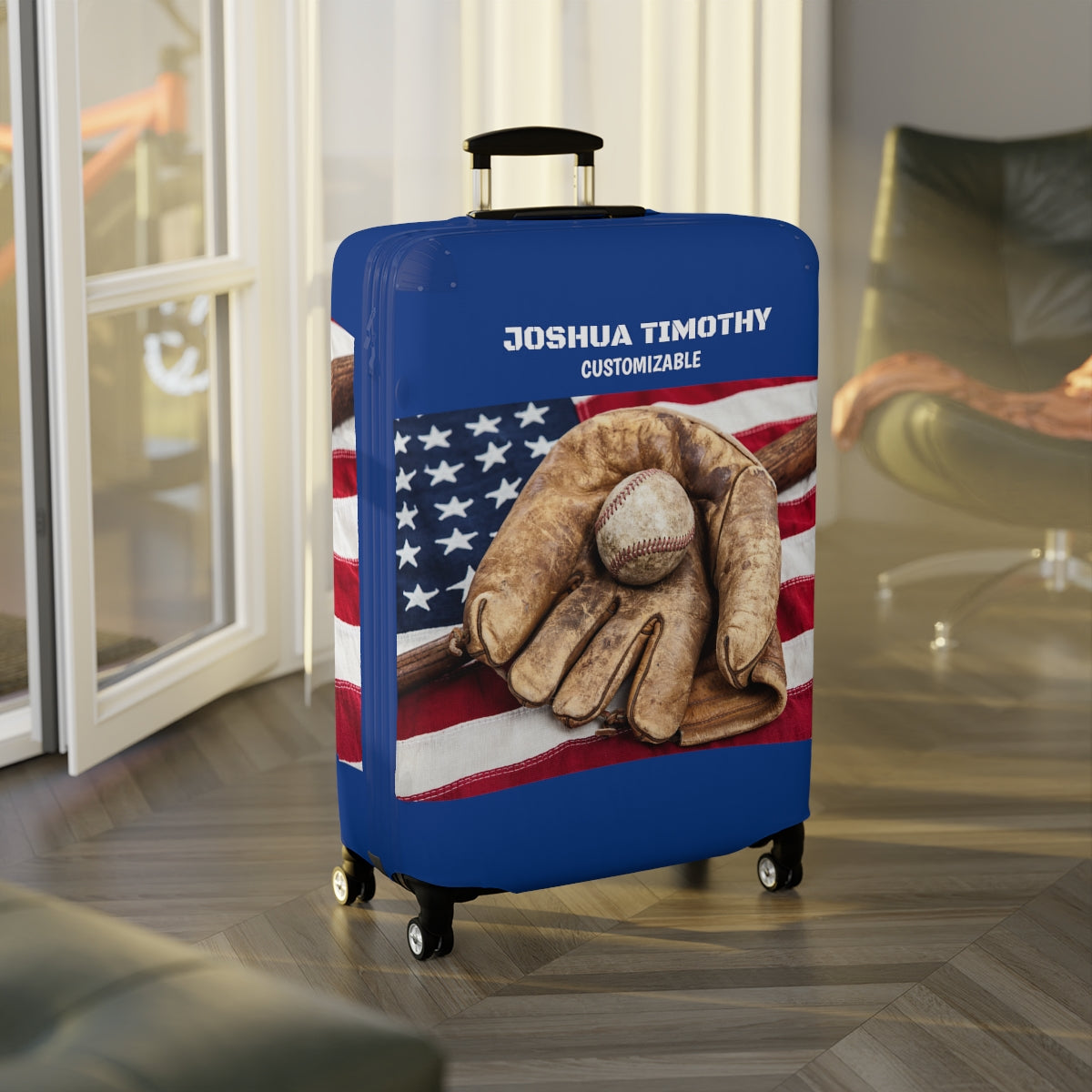 Personalized Baseball Fan Luggage Cover | Suitcase protector | Crisply Printed Washable