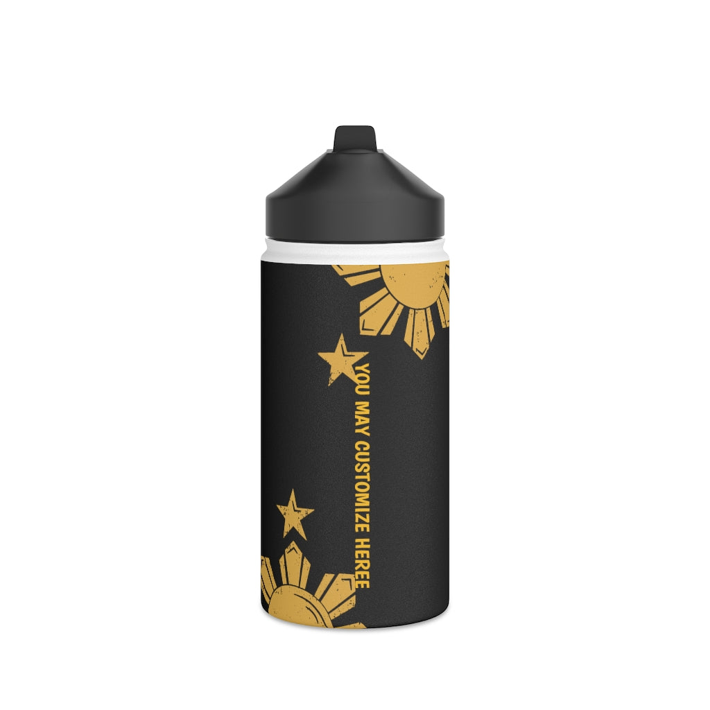 Personalized Philippines Sun and Star Steel Water Bottle, Standard Lid |Summer Travels, Gym watert Bottle, Back to School Water bottle.