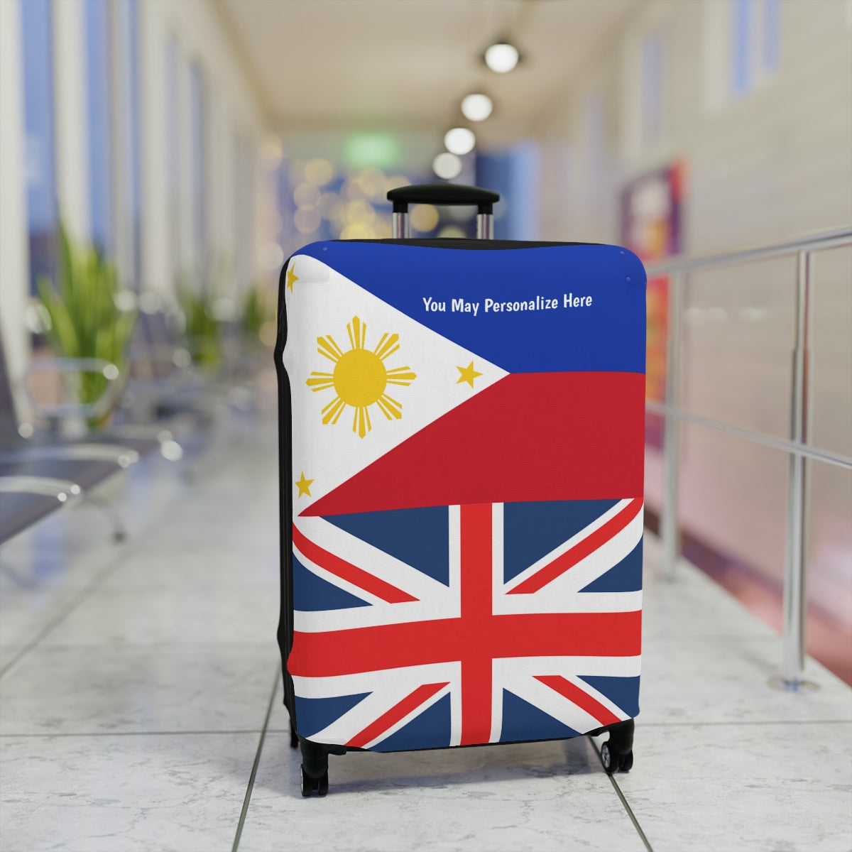 Philippines UK Flag Luggage Cover | Personalized Suitcase Protector | Crisply Printed , Washable.