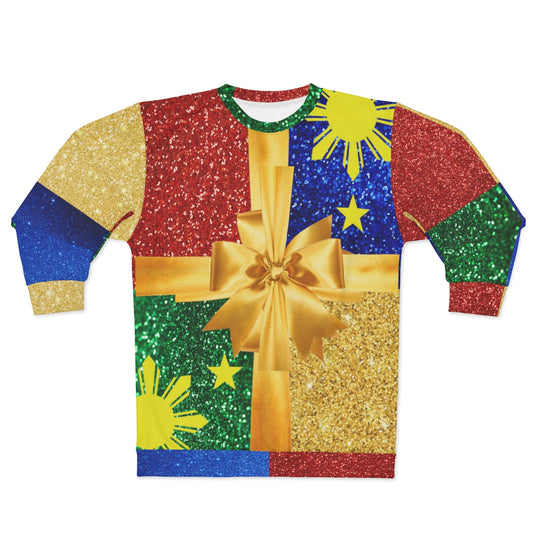 Filipino Sun and Star Ugly Sweater | Gift with ribbon sun and star theme Christmas Pullover | One of a kind Funny Holiday Sweater