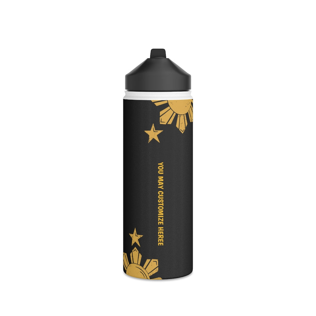 Personalized Philippines Sun and Star Steel Water Bottle, Standard Lid |Summer Travels, Gym watert Bottle, Back to School Water bottle.