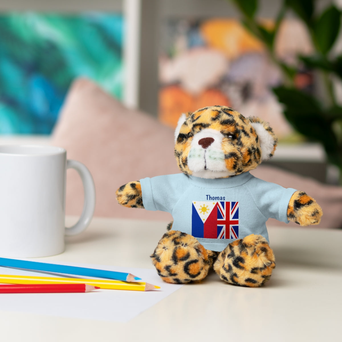 Personalized Filipino Stuffed Animal Toy with Tee | Philippines & UK Flag | Gift for kids and adults | Holiday Gifting idea