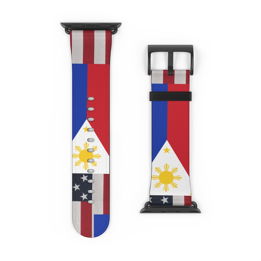 Filipino Philippines USA Mixed flag Watch Band, Philippine Fashion, Fit watch band.Philippine Accesories.