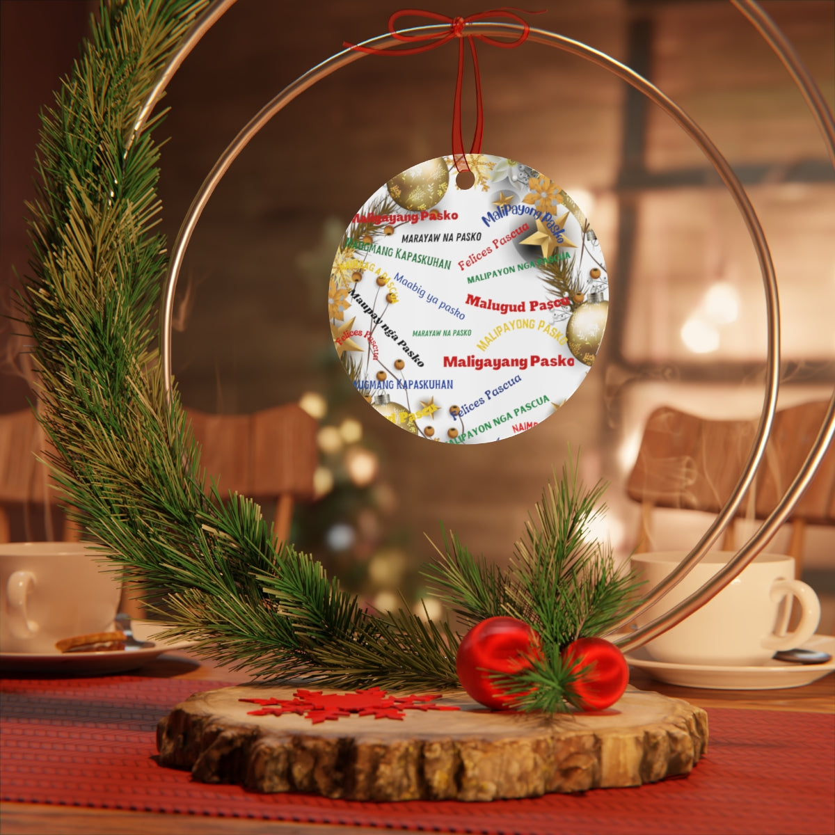 Personalized Filipino Christmas Tree Metal Ornaments, Filipino Christmas Greetings in different native dialects