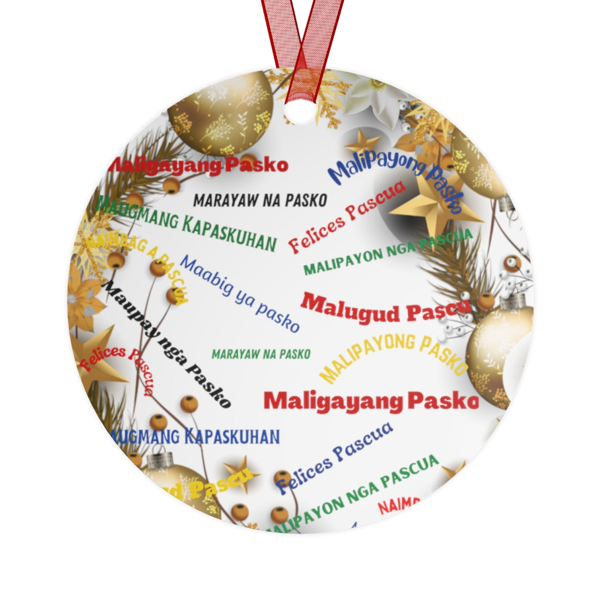 Personalized Filipino Christmas Tree Metal Ornaments, Filipino Christmas Greetings in different native dialects