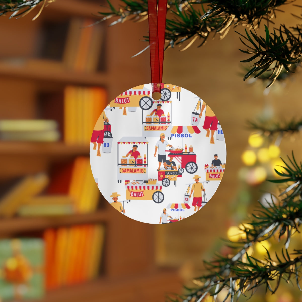 Philippines Filipino Street Foods Christmas Tree Metal Ornament } Lightweight, Unbreakable Christmas tree decoration.