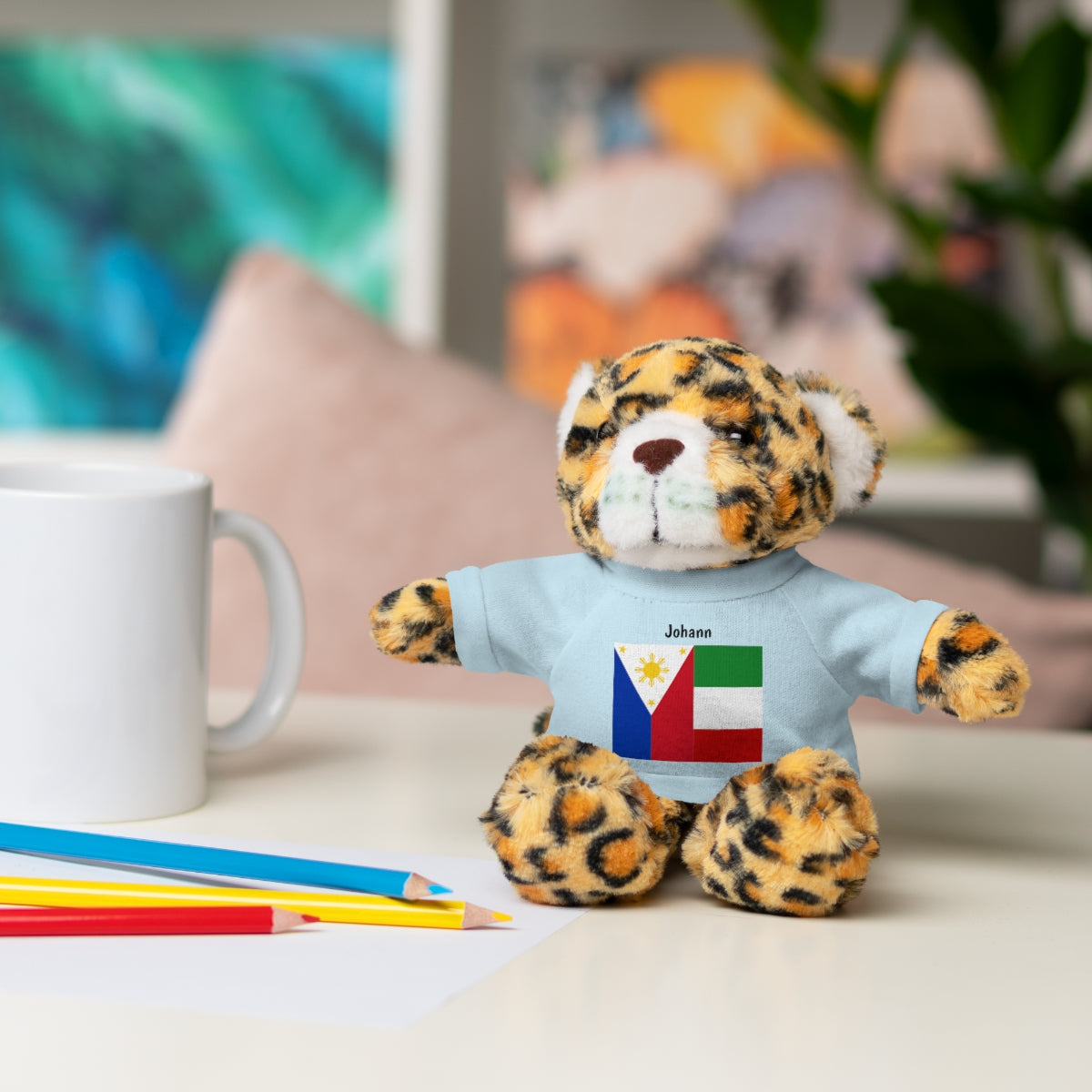 Personalized Filipino Stuffed Animal Toy with Tee | Philippines & Italy Flag | Gift for kids and adults | Holiday Gift idea