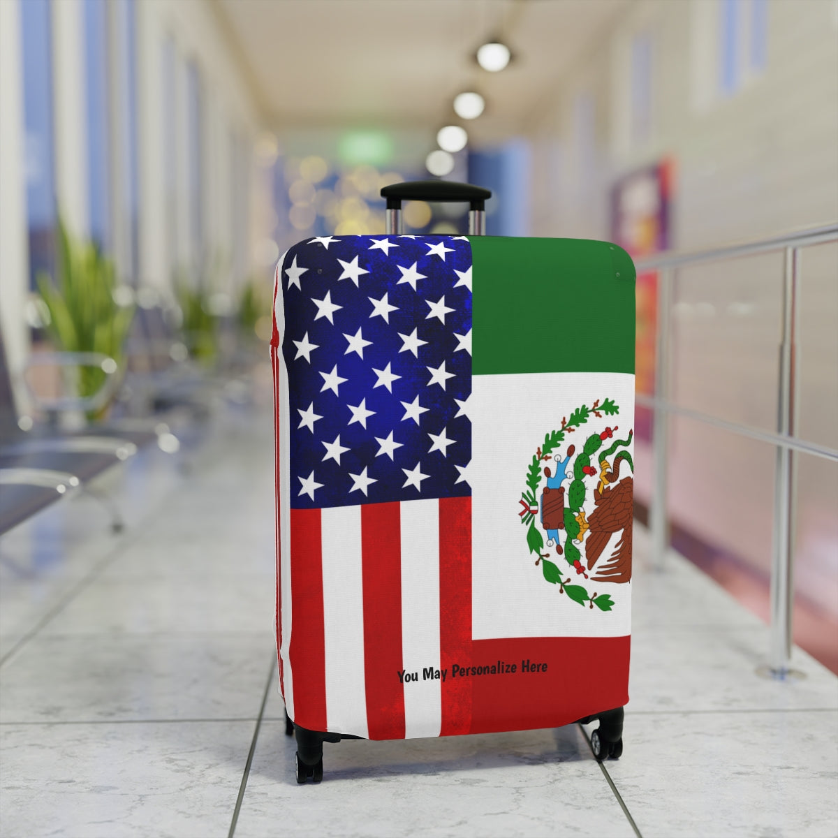 Mexico USA Flag Luggage Cover | Personalized Suitcase Protector | Crisply Printed , Washable.