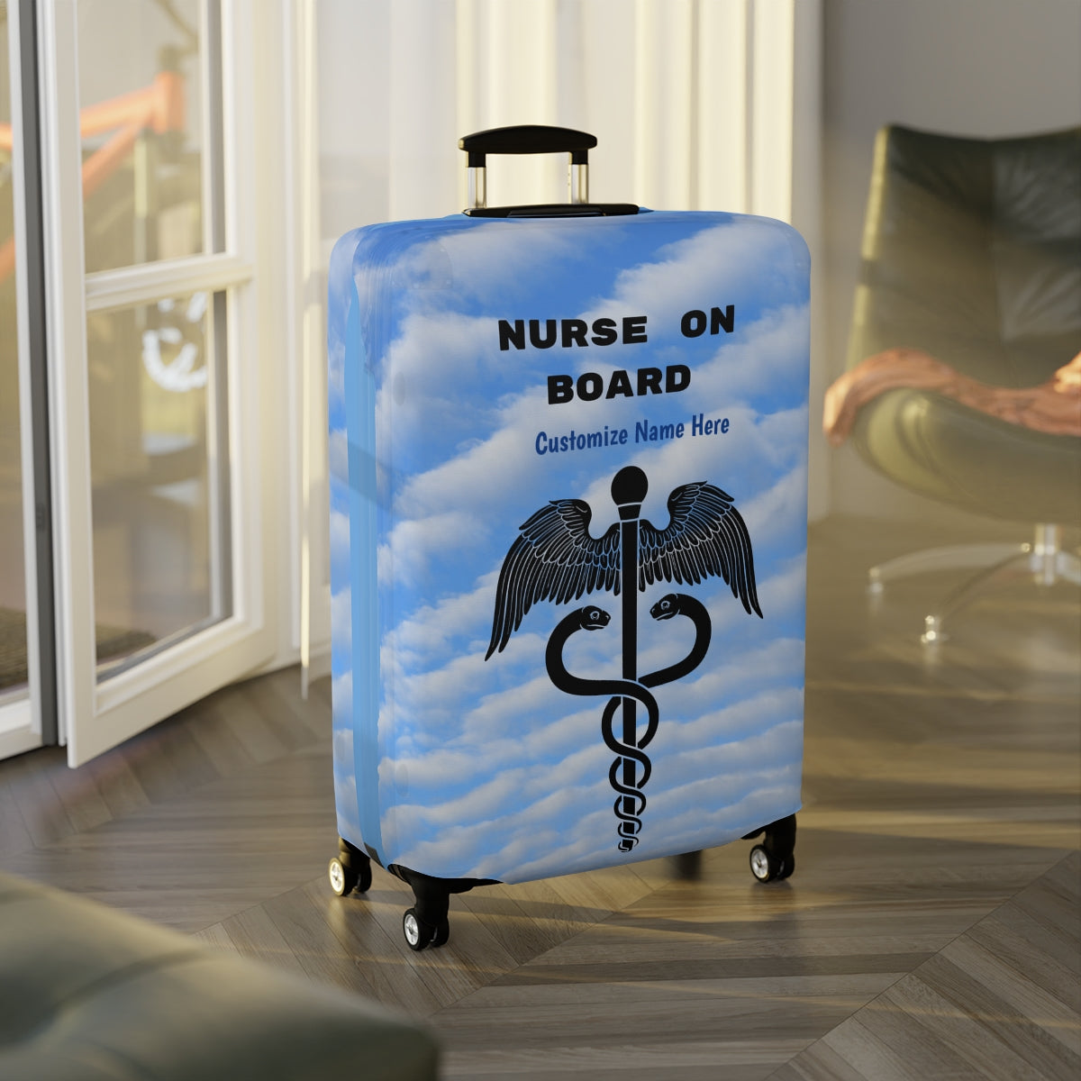 Personalized Nurse on Board Luggage Cover | Unique Suitcase Protector | Crisply Printed , Washable.