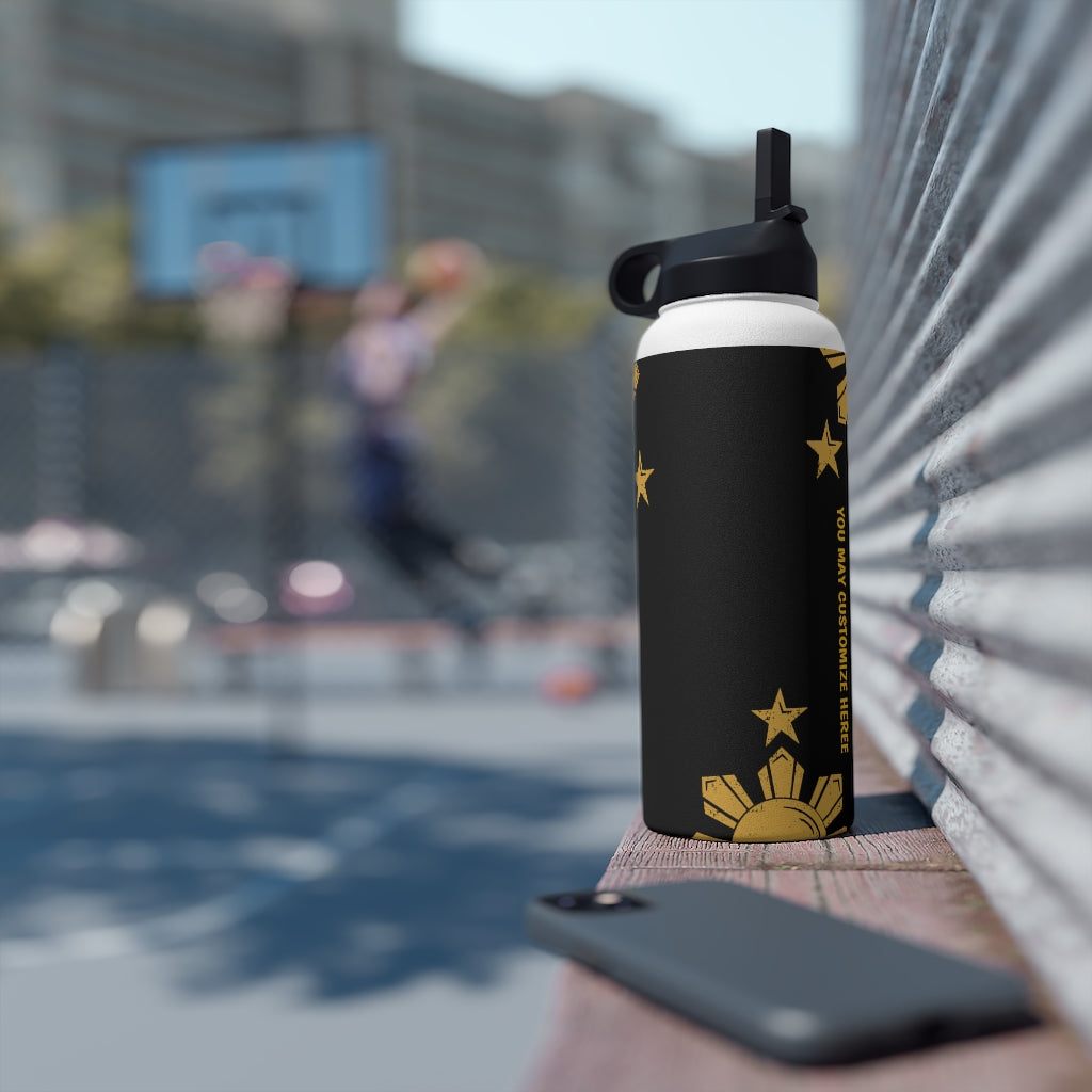 Personalized Philippines Sun and Star Steel Water Bottle, Standard Lid |Summer Travels, Gym watert Bottle, Back to School Water bottle.