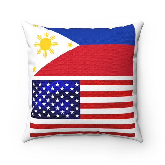 Philippines USA Flag Spun Polyester Square Pillow, Back to back Philippines USA Flag throw pillow.