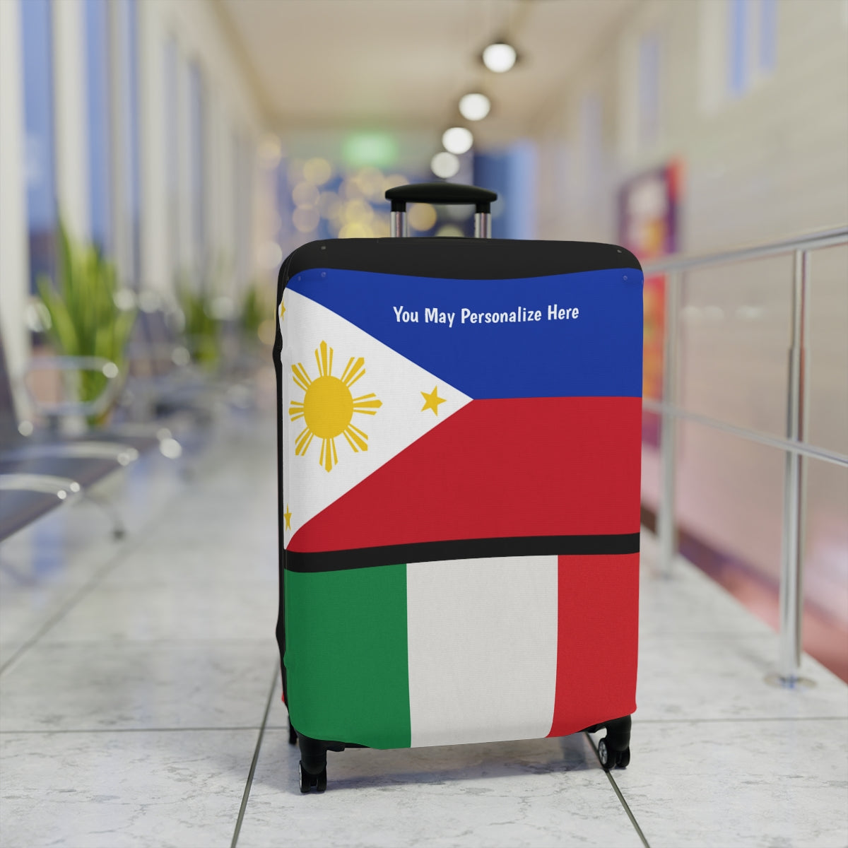 Philippines Italy Flag Luggage Cover | Personalized Suitcase Protector | Crisply Printed , Washable.