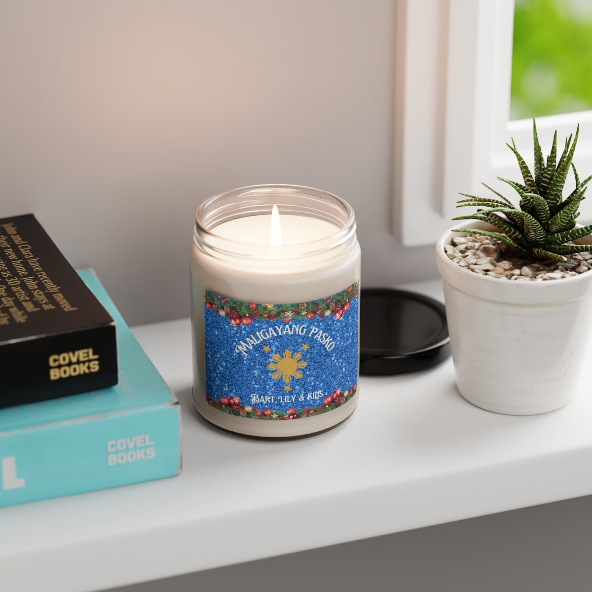 Personalized Filipino Scented Candle | Maligayang Pasko at Masaganang Bagong Taon Scented Soy Candle, 9oz Blue theme