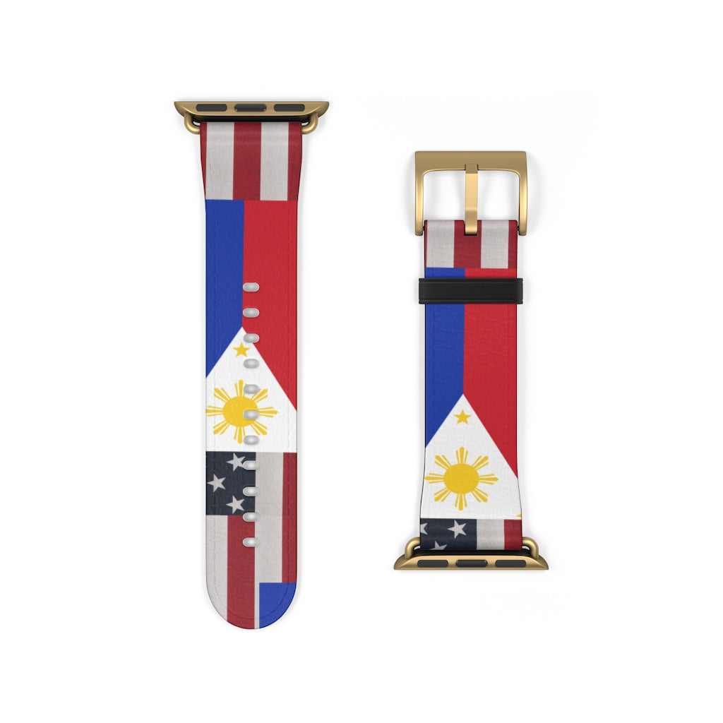 Filipino Philippines USA Mixed flag Watch Band, Philippine Fashion, Fit watch band.Philippine Accesories.