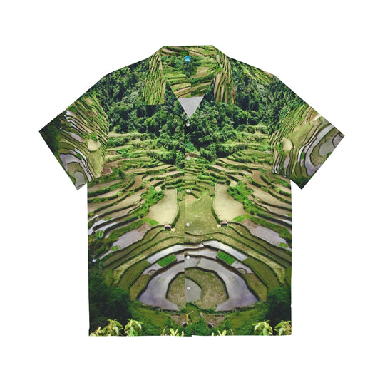 Philippines Ifugao Rice Terraces Theme Men's Hawaiian Shirt | Filipino Pinoy Shirt| Fathers Day Hawaiian Polo Shirt | Fathers Day Gift