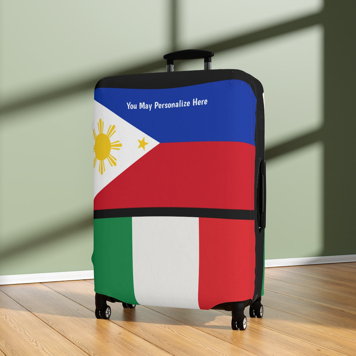 Philippines Italy Flag Luggage Cover | Personalized Suitcase Protector | Crisply Printed , Washable.