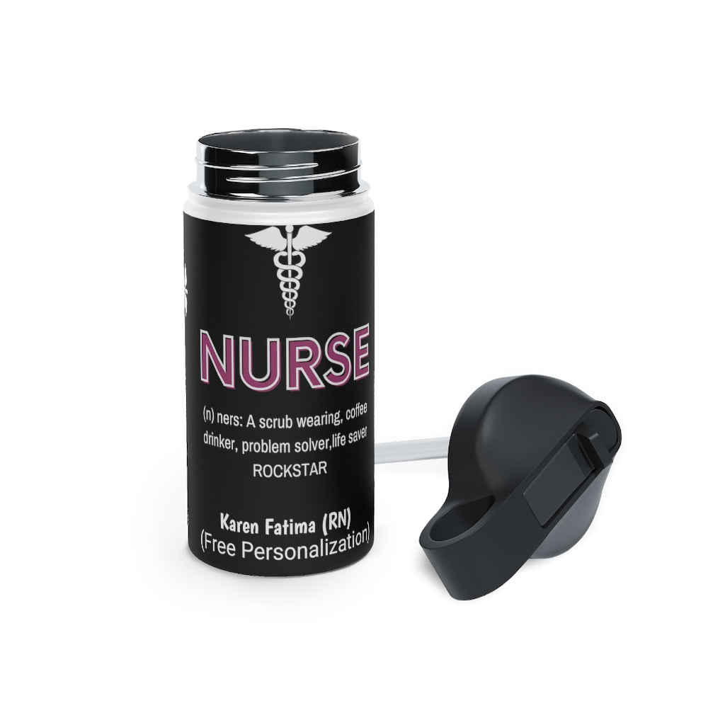 Personalized Nurse Steel Water Bottle, Standard Lid |Summer Travels, Gym water Bottle | Nurse unique Gift idea.