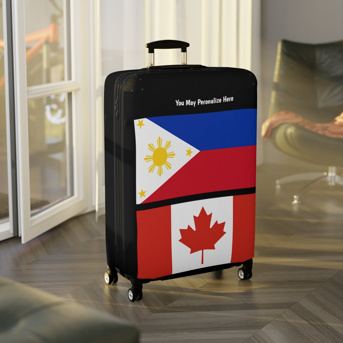 Philippines Canada Flag Luggage Cover | Personalized Suitcase Protector | Crisply Printed , Washable.