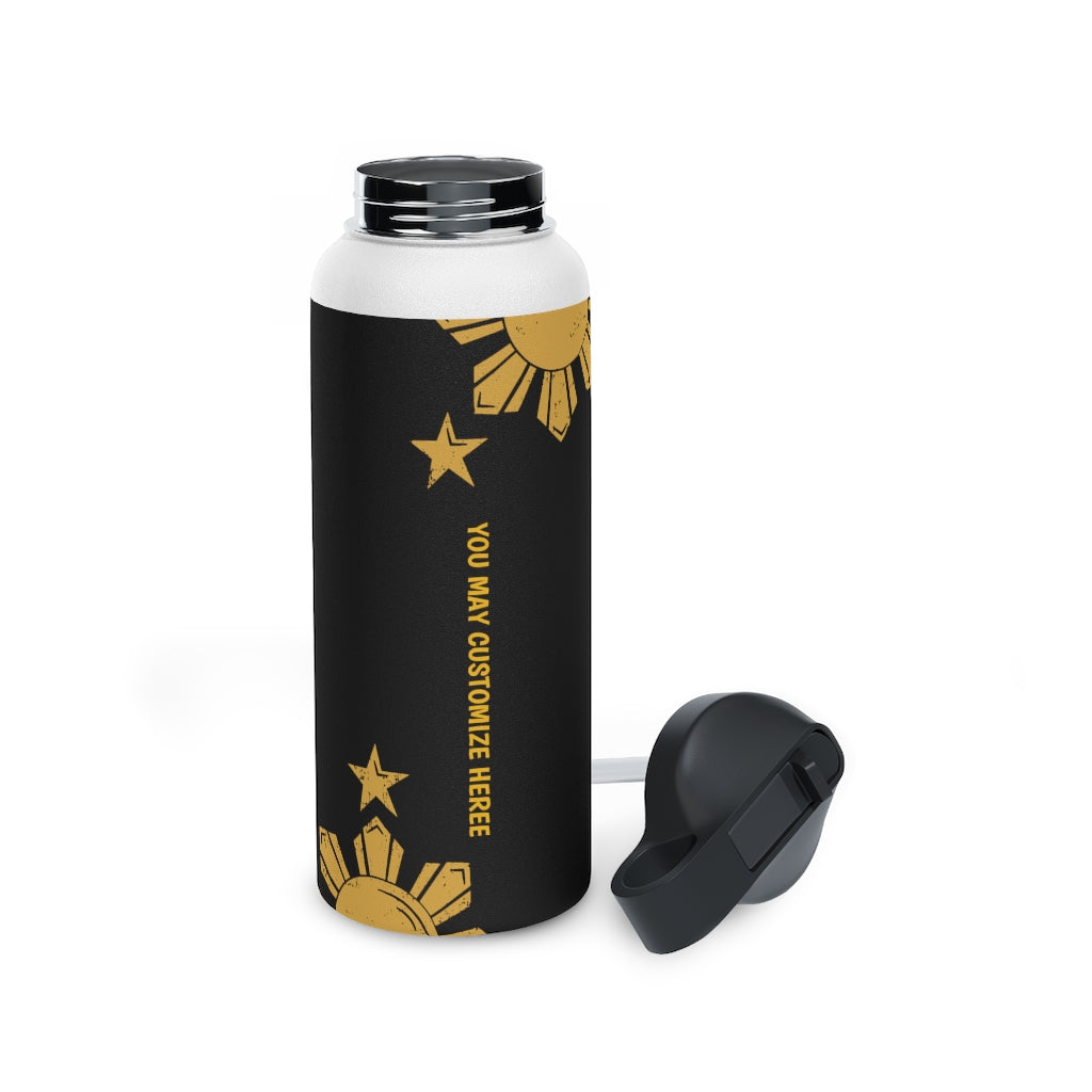 Personalized Philippines Sun and Star Steel Water Bottle, Standard Lid |Summer Travels, Gym watert Bottle, Back to School Water bottle.