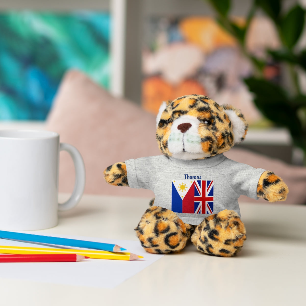 Personalized Filipino Stuffed Animal Toy with Tee | Philippines & UK Flag | Gift for kids and adults | Holiday Gifting idea