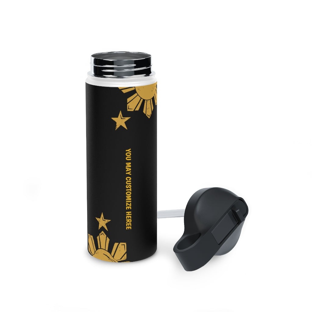 Personalized Philippines Sun and Star Steel Water Bottle, Standard Lid |Summer Travels, Gym watert Bottle, Back to School Water bottle.