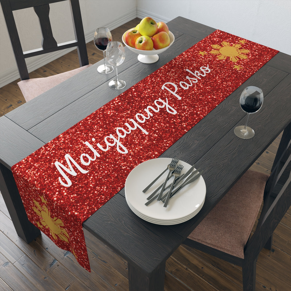Philippines Filipino Christmas Maligayang Pasko Sun and Star themed Table Runner (Cotton, Poly)