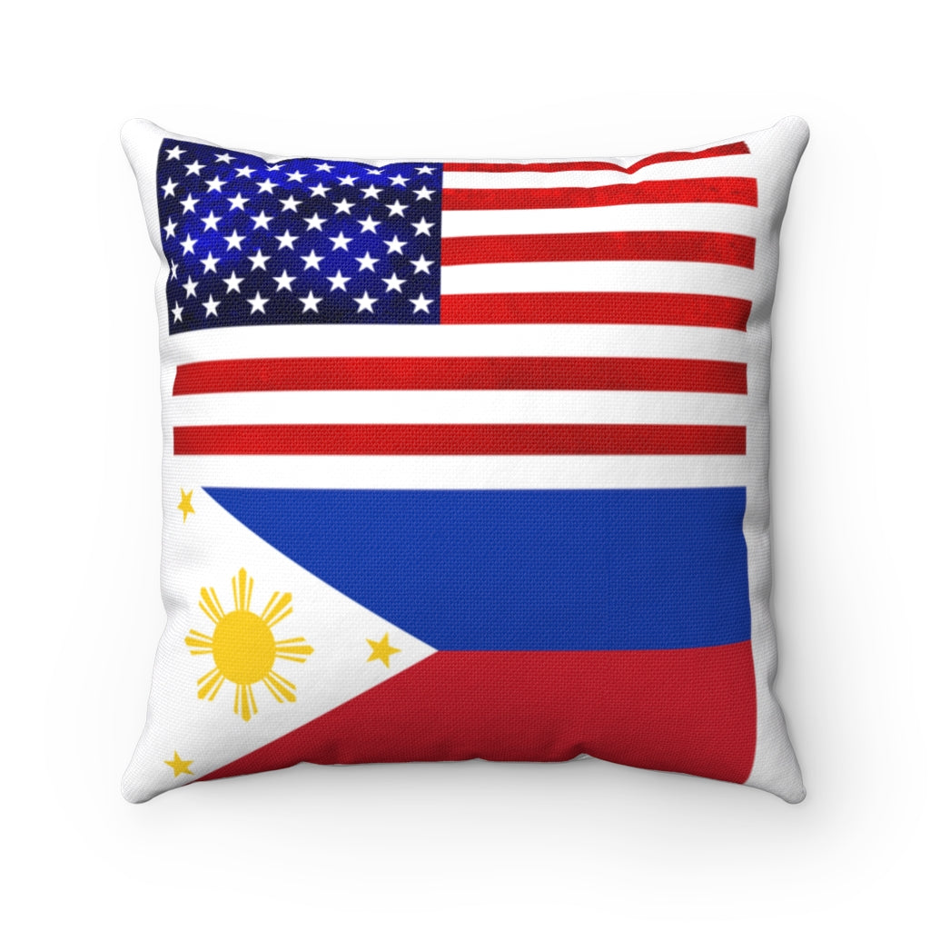 Philippines USA Flag Spun Polyester Square Pillow, Back to back Philippines USA Flag throw pillow.