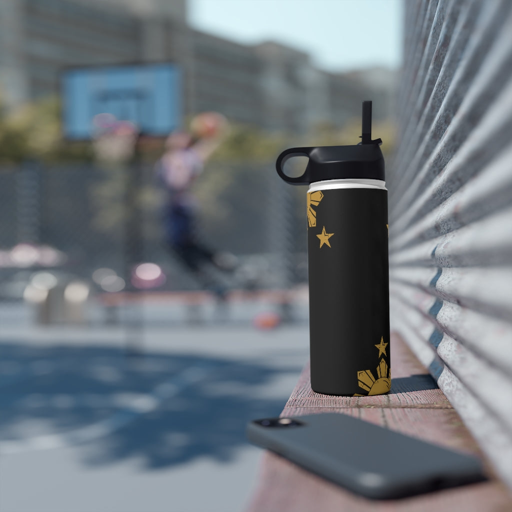Personalized Philippines Sun and Star Steel Water Bottle, Standard Lid |Summer Travels, Gym watert Bottle, Back to School Water bottle.