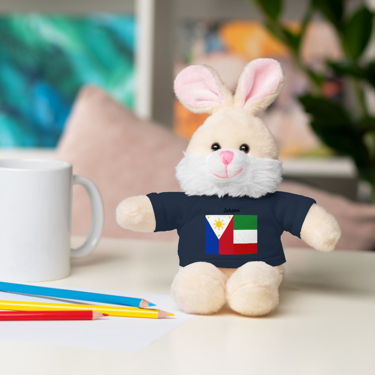 Personalized Filipino Stuffed Animal Toy with Tee | Philippines & Italy Flag | Gift for kids and adults | Holiday Gift idea