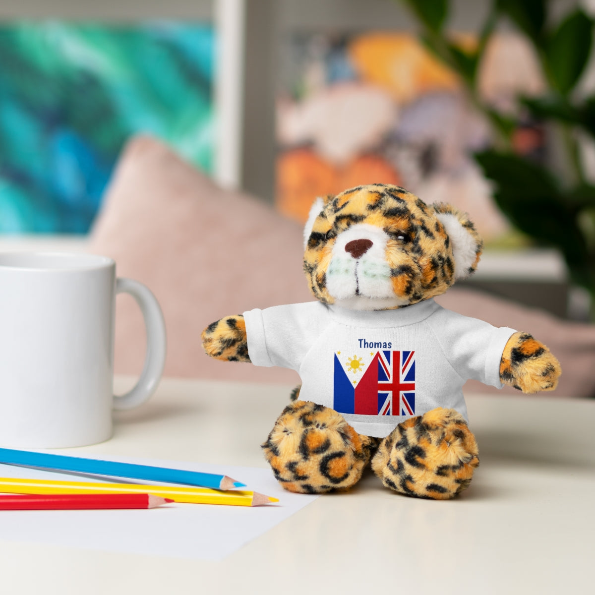 Personalized Filipino Stuffed Animal Toy with Tee | Philippines & UK Flag | Gift for kids and adults | Holiday Gifting idea