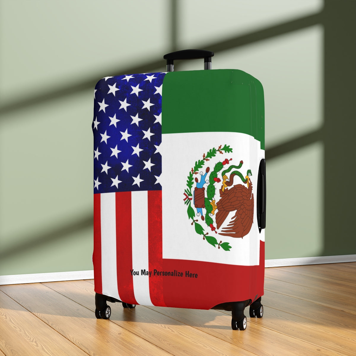 Mexico USA Flag Luggage Cover | Personalized Suitcase Protector | Crisply Printed , Washable.