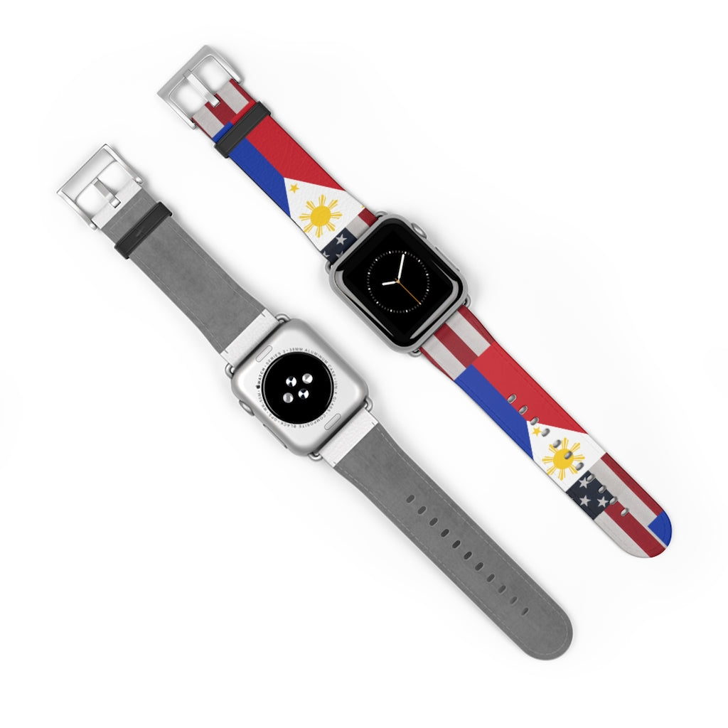 Filipino Philippines USA Mixed flag Watch Band, Philippine Fashion, Fit watch band.Philippine Accesories.