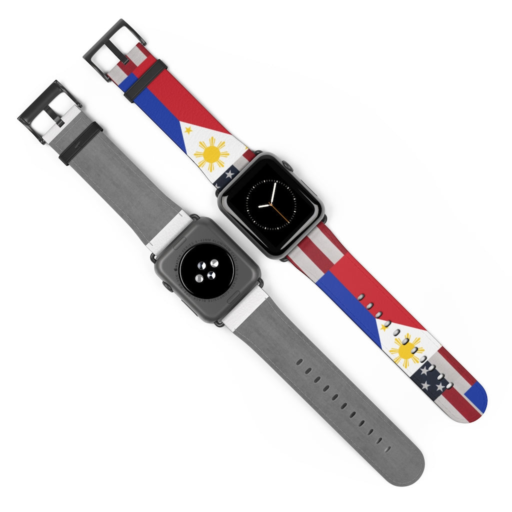 Filipino Philippines USA Mixed flag Watch Band, Philippine Fashion, Fit watch band.Philippine Accesories.