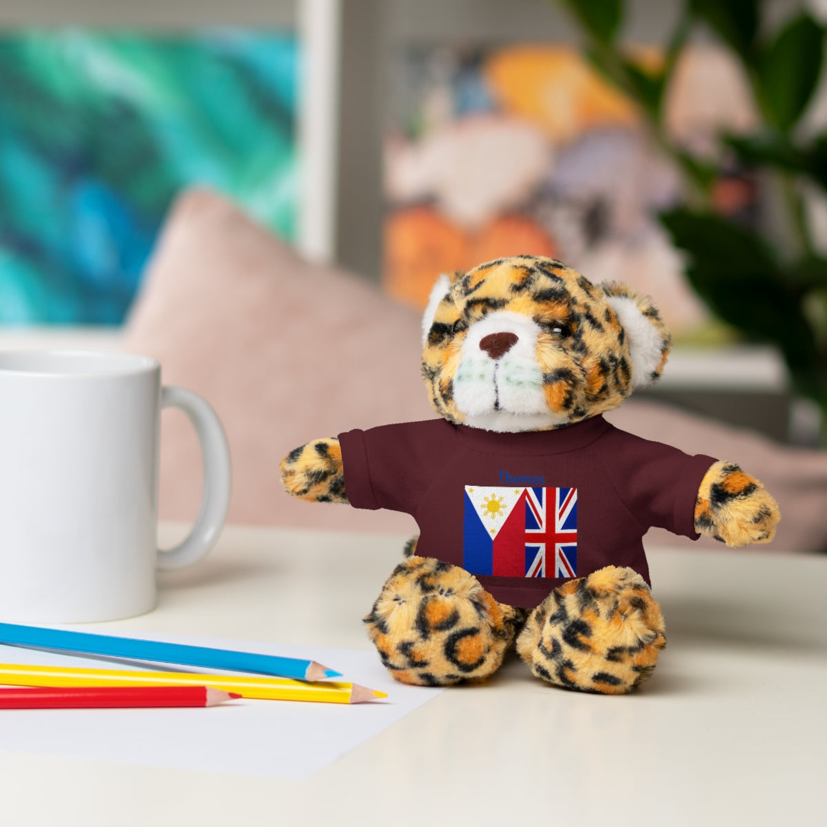 Personalized Filipino Stuffed Animal Toy with Tee | Philippines & UK Flag | Gift for kids and adults | Holiday Gifting idea