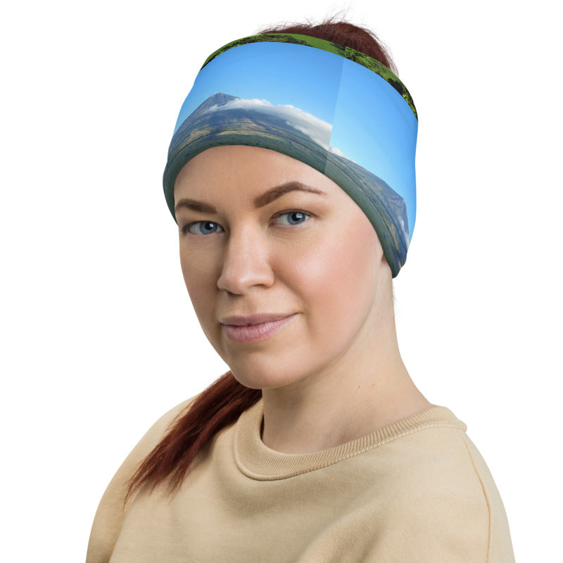 Philippines Mayon Volcano Unique Face covering, face mask, neck gaiter and head band in one.