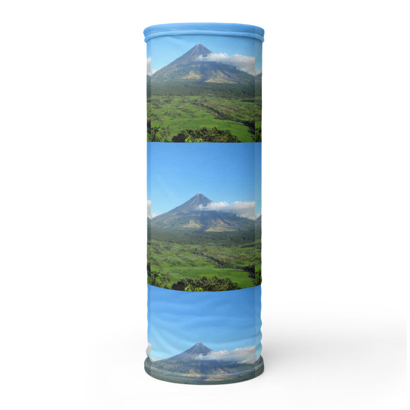 Philippines Mayon Volcano Unique Face covering, face mask, neck gaiter and head band in one.