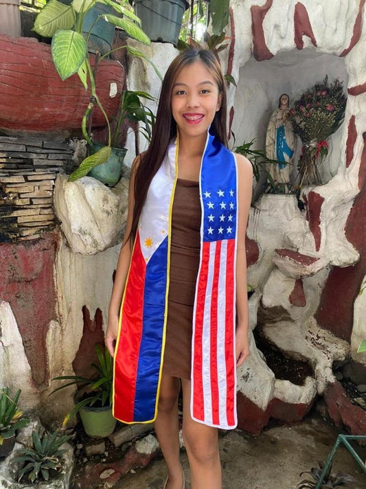 Philippines USA Mixed Flag Graduation Sash Stole |Proud Fil-Am Graduation Stole | Class 2023