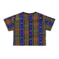 Philippines Filipino Mindanao Batik Inspired  Crop Tee | Philippine womens Crsiply Printed Crop Shirt Blue batik abstract print.