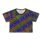 Philippines Filipino Mindanao Batik Inspired  Crop Tee | Philippine womens Crsiply Printed Crop Shirt Blue batik abstract print.