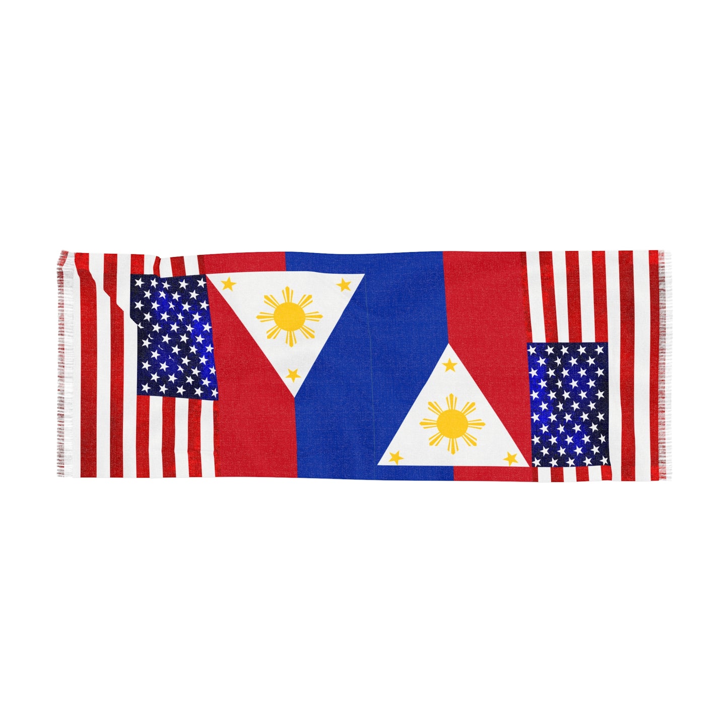 Philippines USA Mixed Flag  Light Scarf | Crisply PRINTED One sided Mixed Flag  scarf | Multi Cultural Filam Friendship Sacrf |