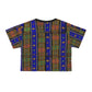 Philippines Filipino Mindanao Batik Inspired  Crop Tee | Philippine womens Crsiply Printed Crop Shirt Blue batik abstract print.