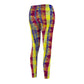 Philippines Filipino Mindanao batik Inspired  Women's Cut & Sew Casual Leggings | Abstarct batik Leggings | yellow blue plaid