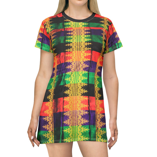 Philippines Filipino Batik inspired T-Shirt Dress | Mindanao batik Crisply PRINTED | Multi Colored B