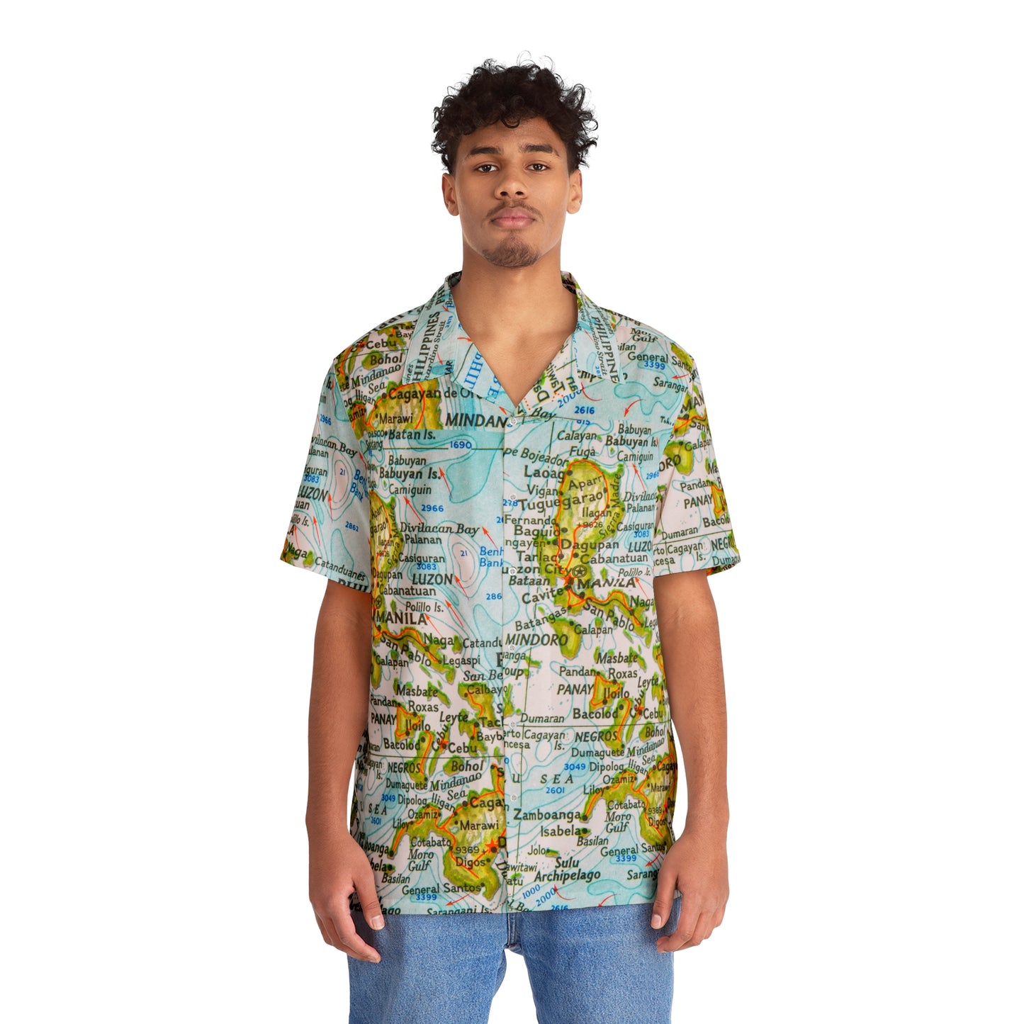 Philippine Map  Inspired  Men's Hawaiian Shirt | Multi Cultural Mens Costume | Philippine Independence day Celebration