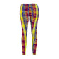 Philippines Filipino Mindanao batik Inspired  Women's Cut & Sew Casual Leggings | Abstarct batik Leggings | yellow blue plaid