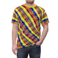 Philippine Batik Inspired  Red  yellow blue Plaid Unisex Cut & Sew Tee | Filipino Mindanao batik