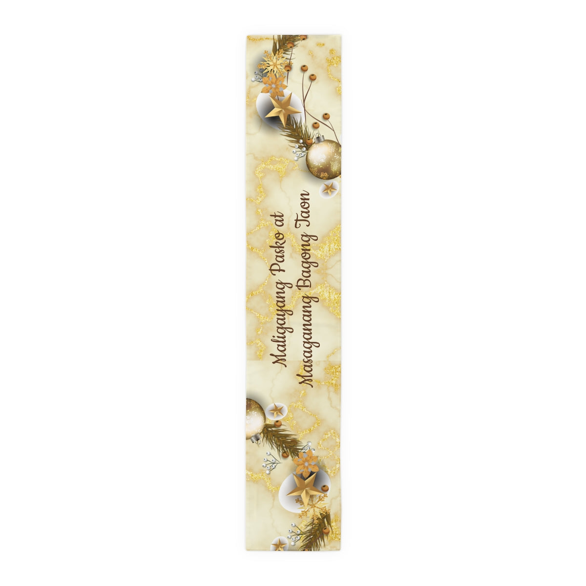 Filipino Christmas Maligayang Pasko  Gold & Ornamentt Theme Table Runner (Cotton, Poly) | Filipino Holiday Table Runner